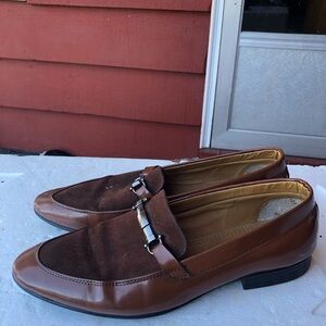 Elegant Brown Leather Slip-On Loafers with Metal Accent